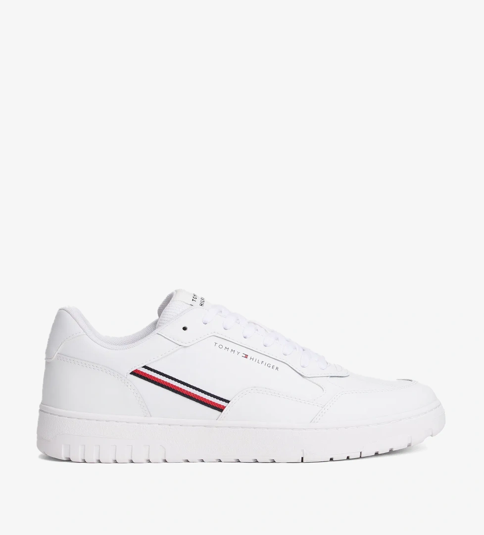 Tommy Hilfiger Basket Core Stripes Erkek Beyaz Sneaker - Görsel 1