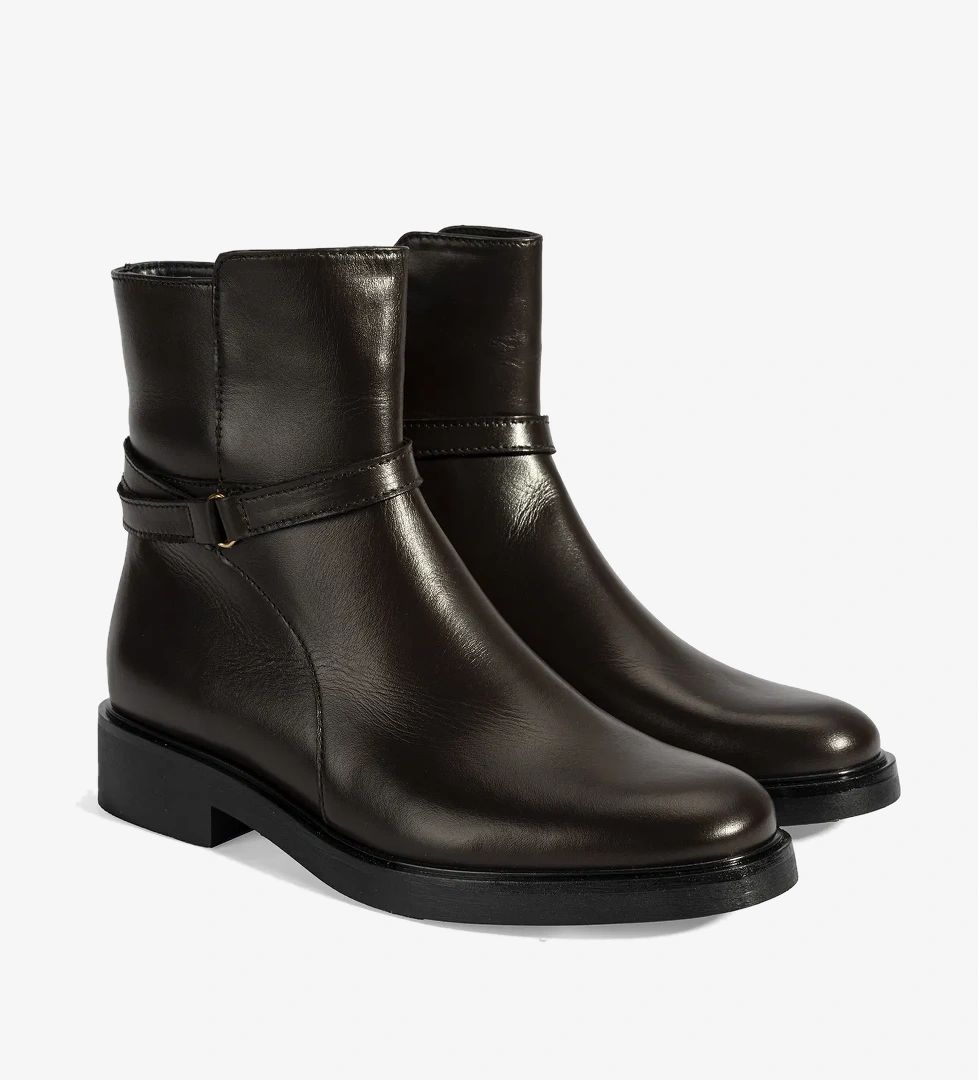 Kadın Kahve Metal Toka Detaylı Fermuarlı Deri Bot - Görsel 1