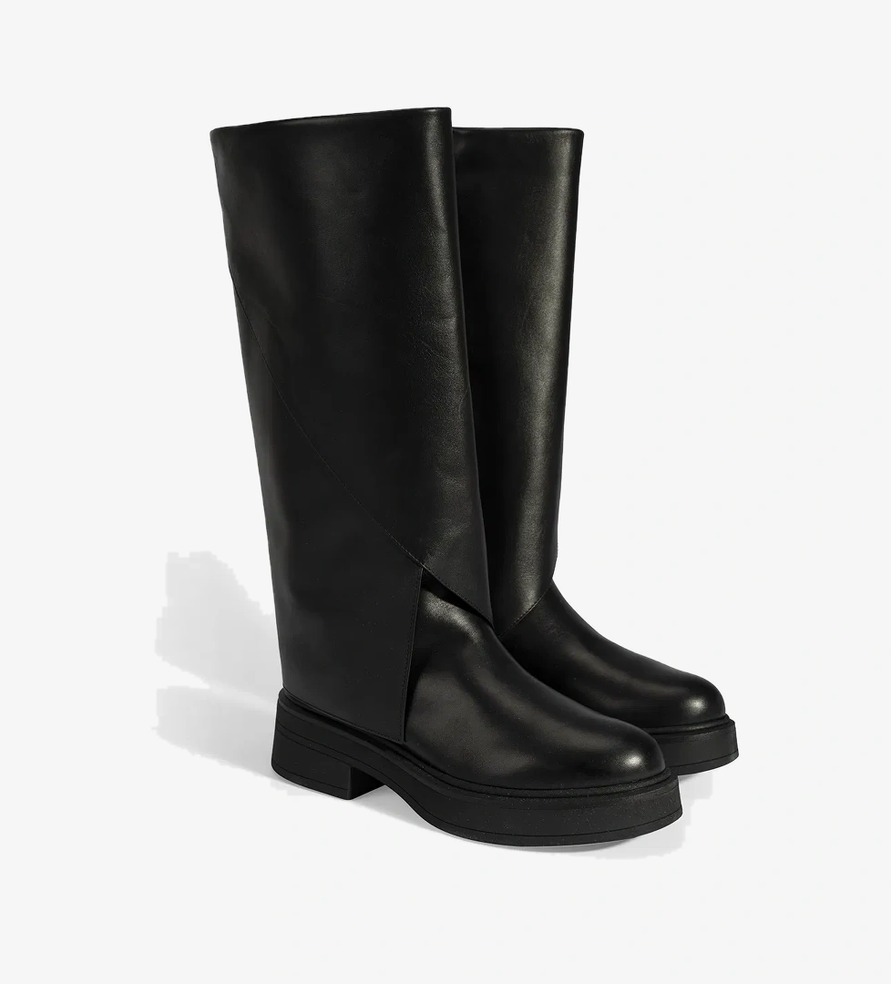 Kadın Siyah Katlama Detaylı Deri Çizme - Görsel 1
