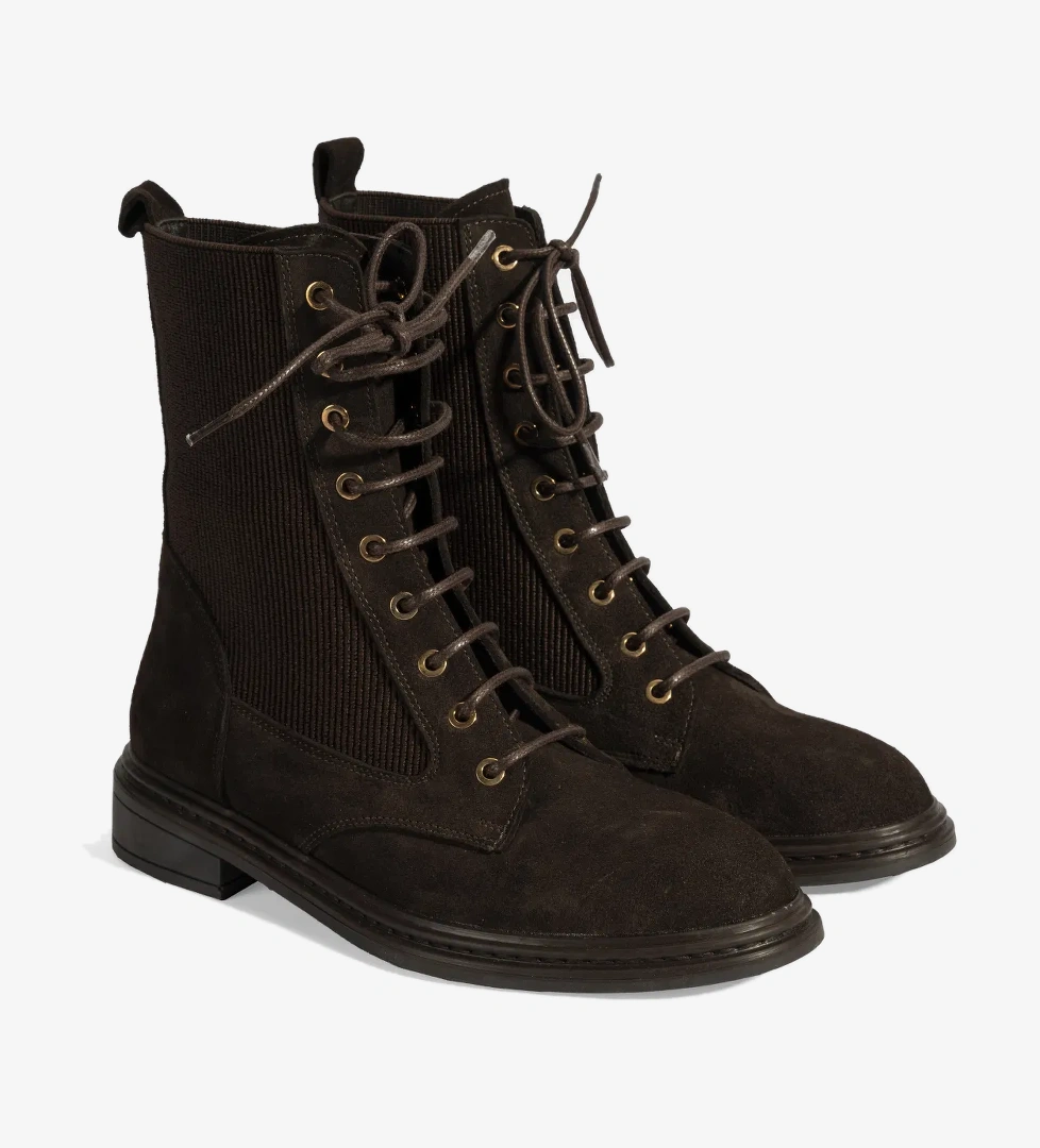 Kadın Kahve Lastik Detaylı Bağcıklı Süet Postal Bot - Görsel 1