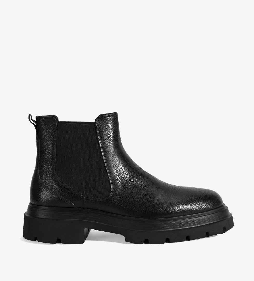 Erkek Siyah Lastik Detaylı Deri Bot