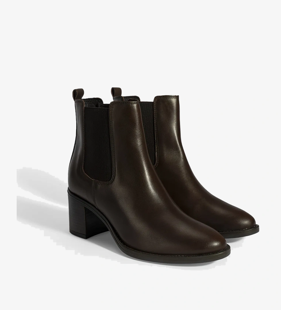 Kadın Kahve Lastikli Topuklu Deri Bot