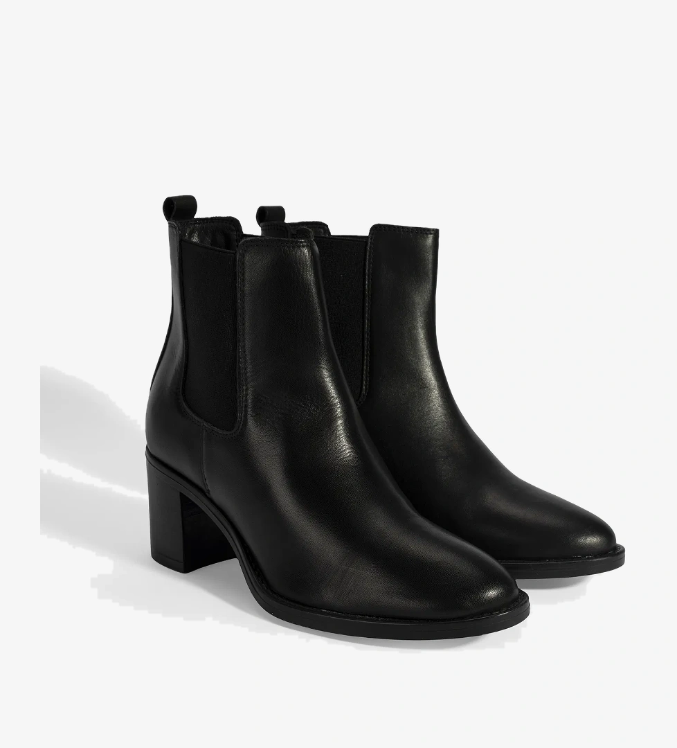 Kadın Siyah Lastikli Topuklu Deri Bot - Görsel 1
