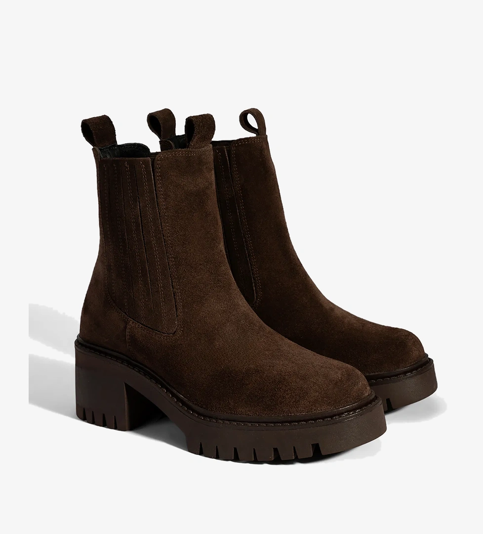 Kadın Kahve Lastikli Topuklu Süet Chelsea Bot - Görsel 1