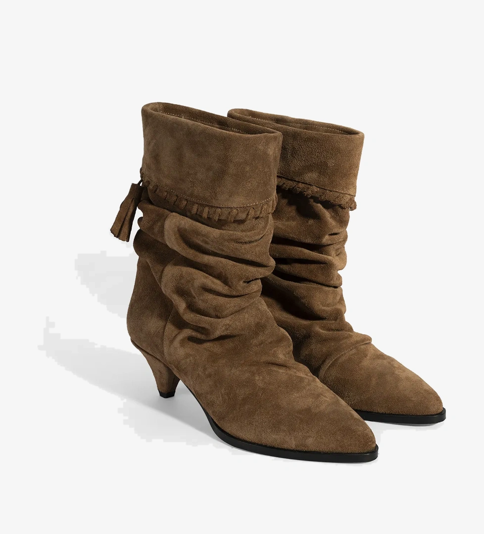 Kadın Taba Püskül Detaylı Süet Topuklu Bot