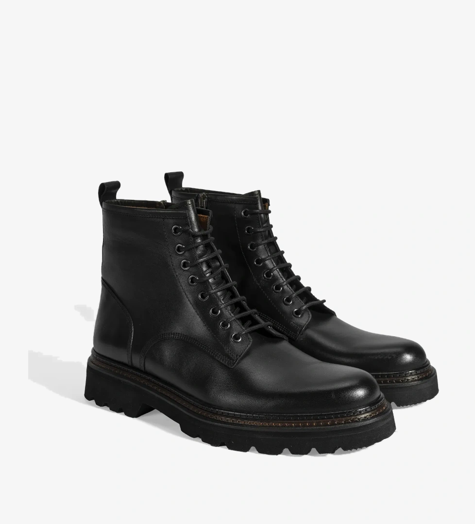 Erkek Siyah Bağcıklı Deri Postal Bot