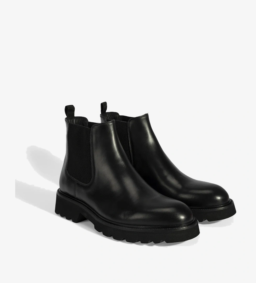 Erkek Siyah Lastik Detaylı Deri Bot - Görsel 1