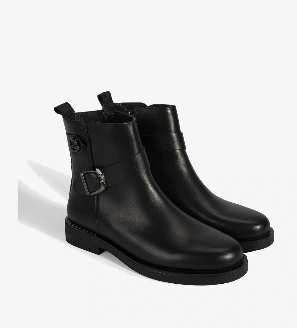 Kadın Siyah Metal Toka Detaylı Deri Bot - Görsel 1