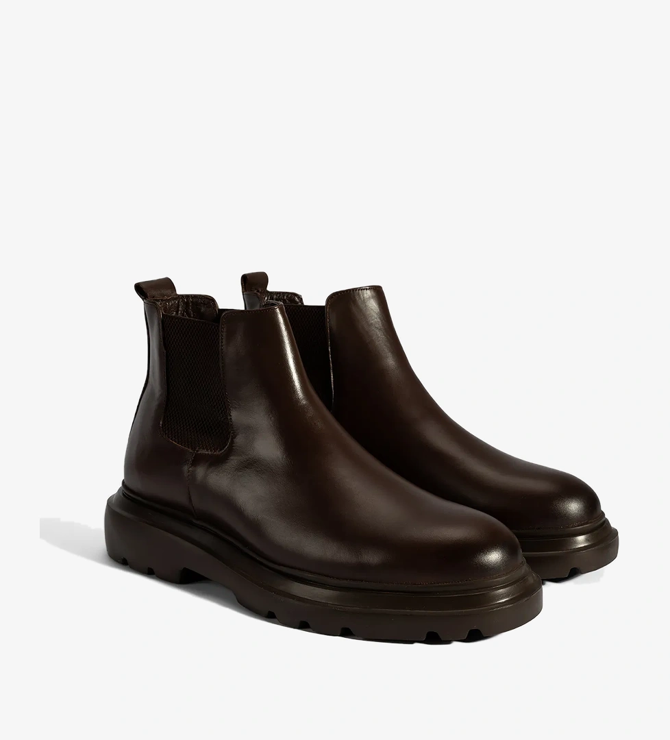 Erkek Kahve Lastikli Deri Bot - Görsel 1