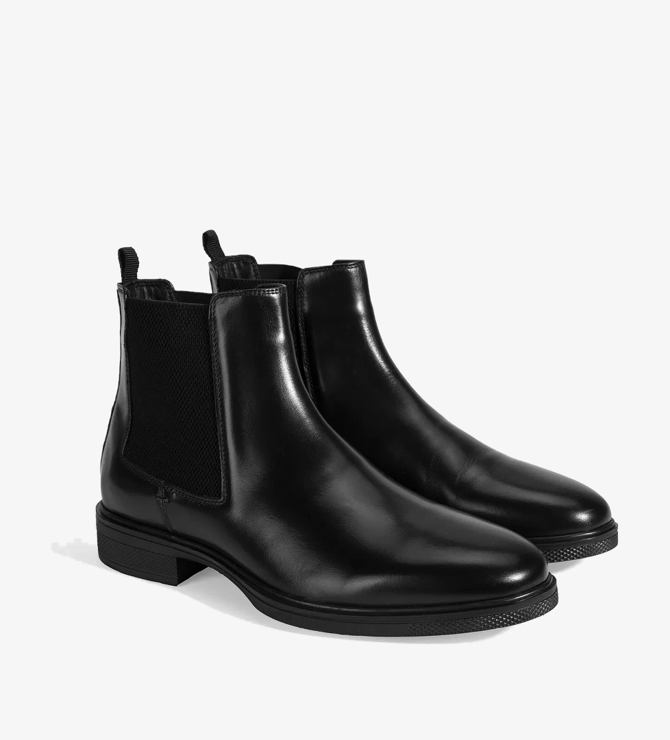 Erkek Siyah Lastik Detaylı Deri Bot