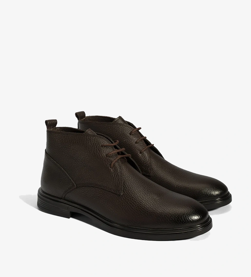 Erkek Kahve Bağcıklı Deri Bot