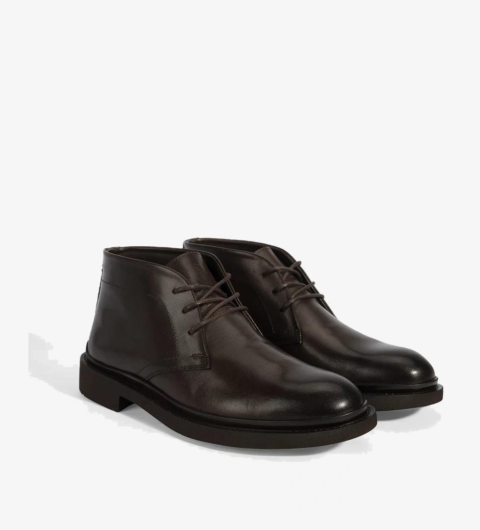 Erkek Kahve Bağcıklı Deri Bot