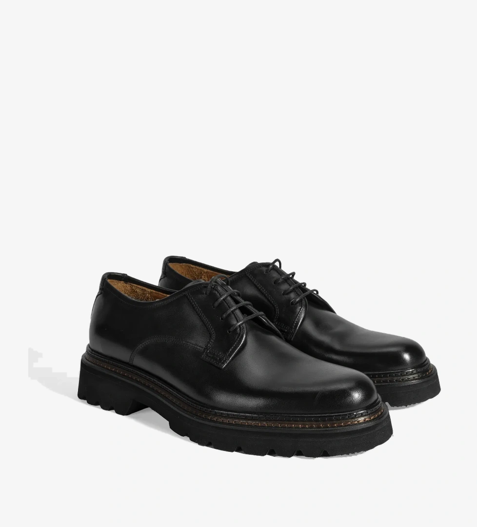 Erkek Siyah Bağcıklı Günlük Deri Ayakkabı