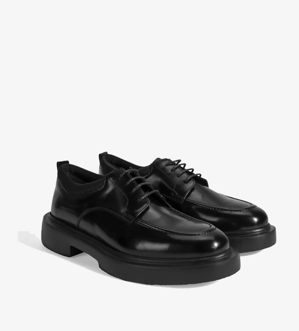 Erkek Siyah Bağcıklı Deri Günlük Ayakkabı - Görsel 1