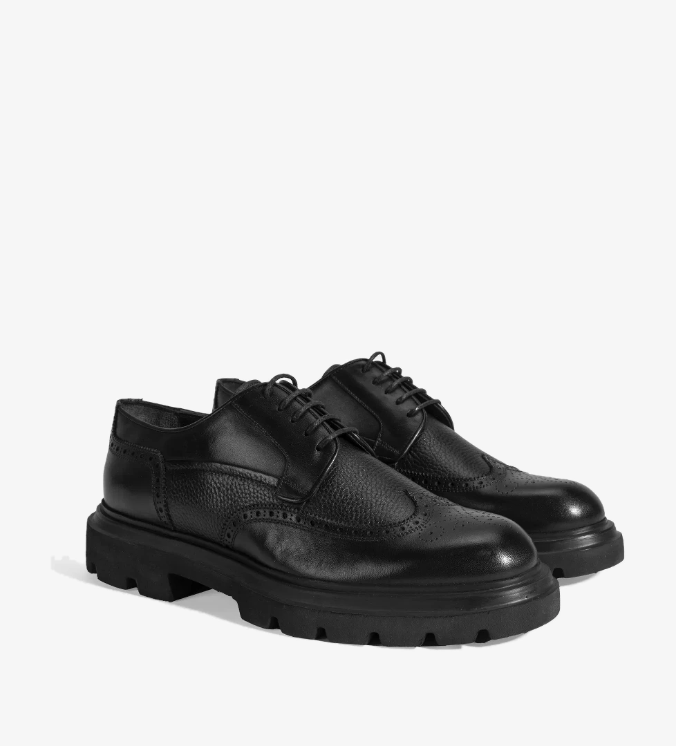 Erkek Siyah Bağcıklı Deri Günlük Ayakkabı