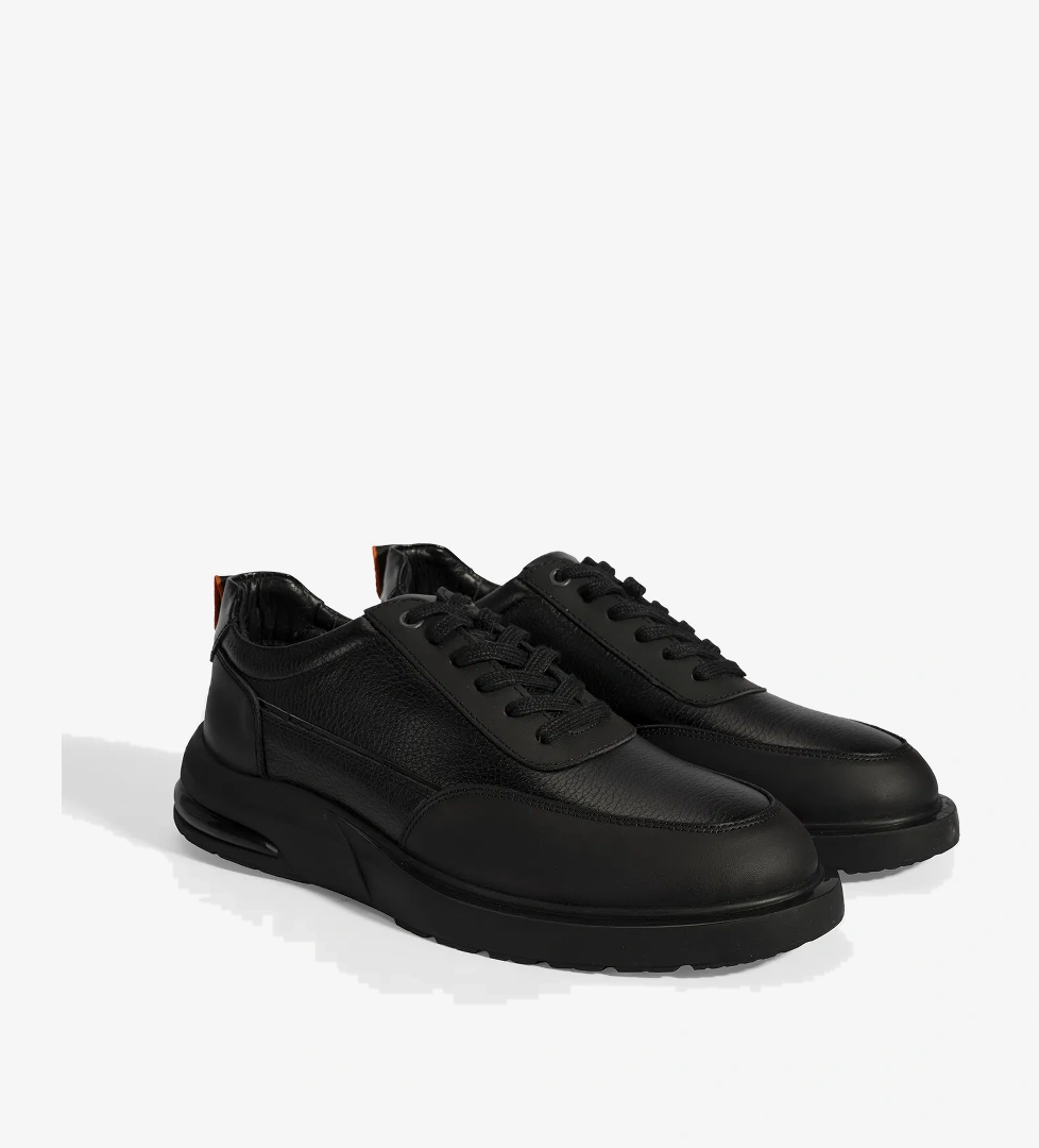 Erkek Siyah Bağcıklı Deri Günlük Ayakkabı