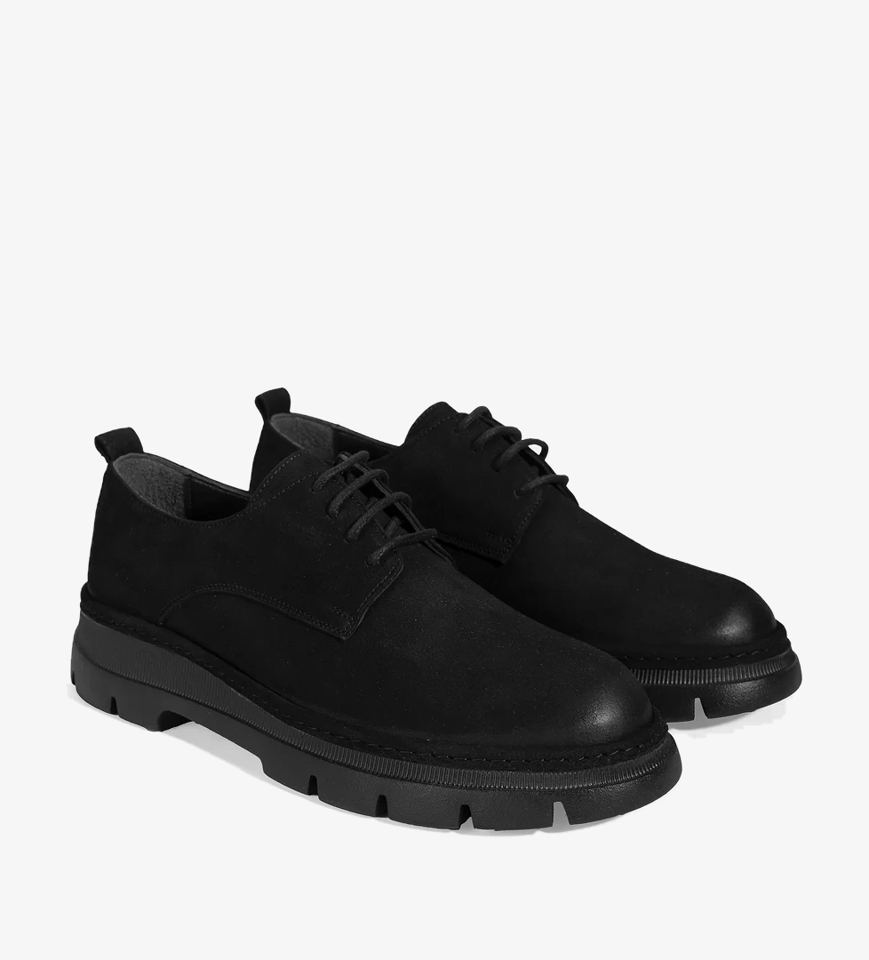 Erkek Siyah Bağcıklı Nubuk Deri Ayakkabı