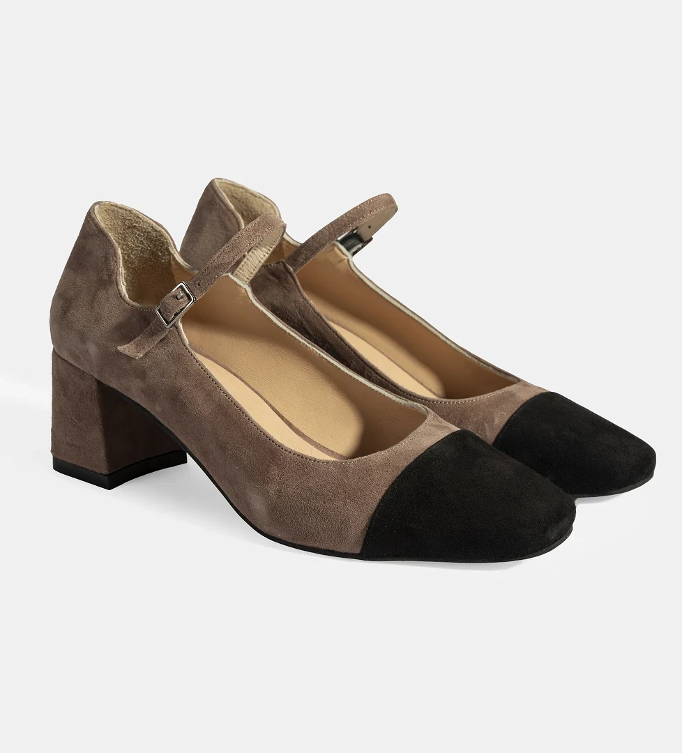 Kadın Vizon Ayarlanabilir Tokalı Süet Topuklu Ayakkabı - Görsel 1