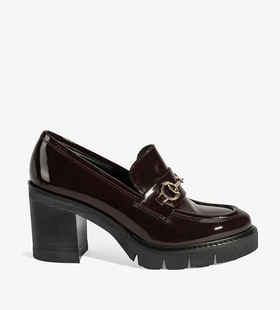 Luca Grossi Kadın Bordo Toka Detaylı Topuklu Rugan Loafer - Görsel 1