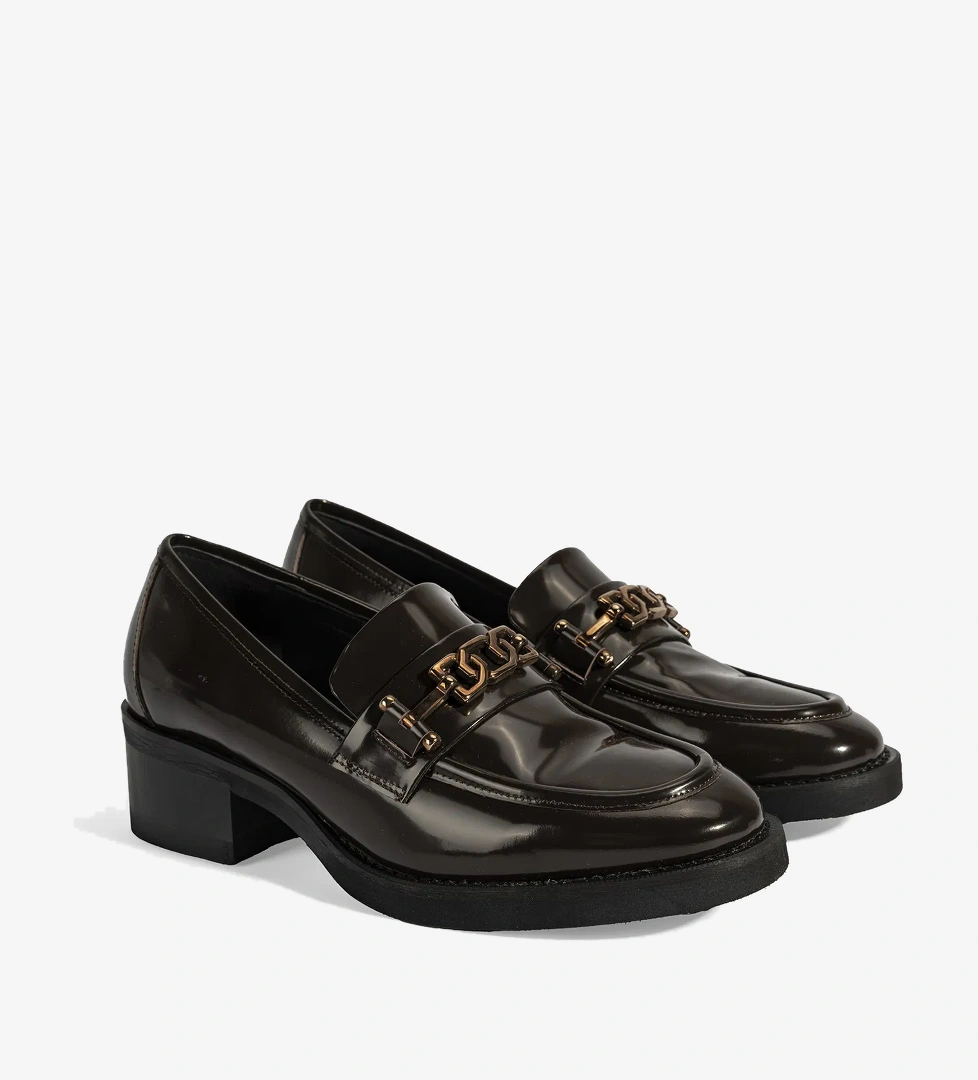 Luca Grossi Kadın Kahve Toka Detaylı Deri Loafer - Görsel 1