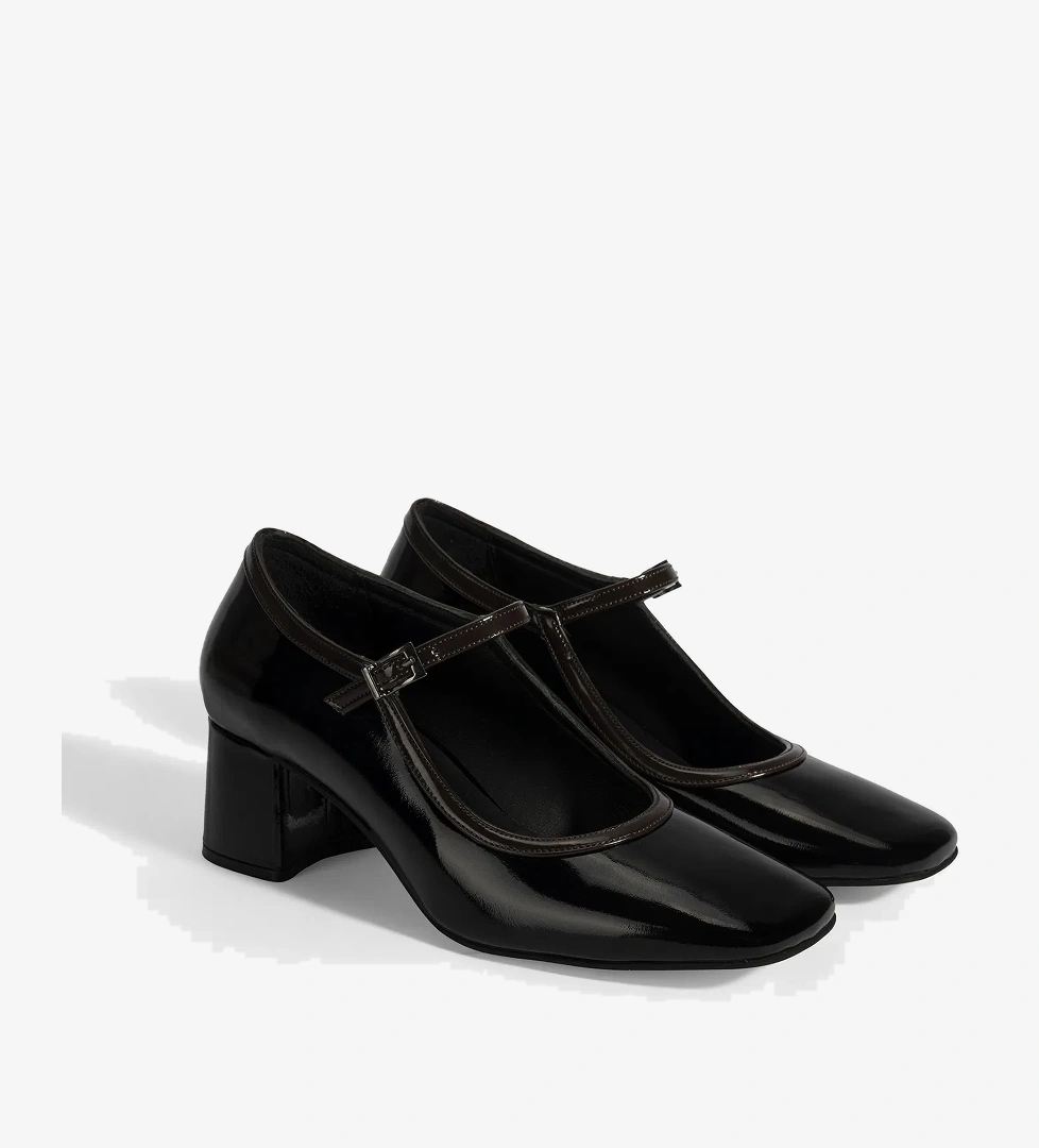 Kadın Siyah Ayarlanabilir Tokalı Kalın Topuklu Klasik Ayakkabı