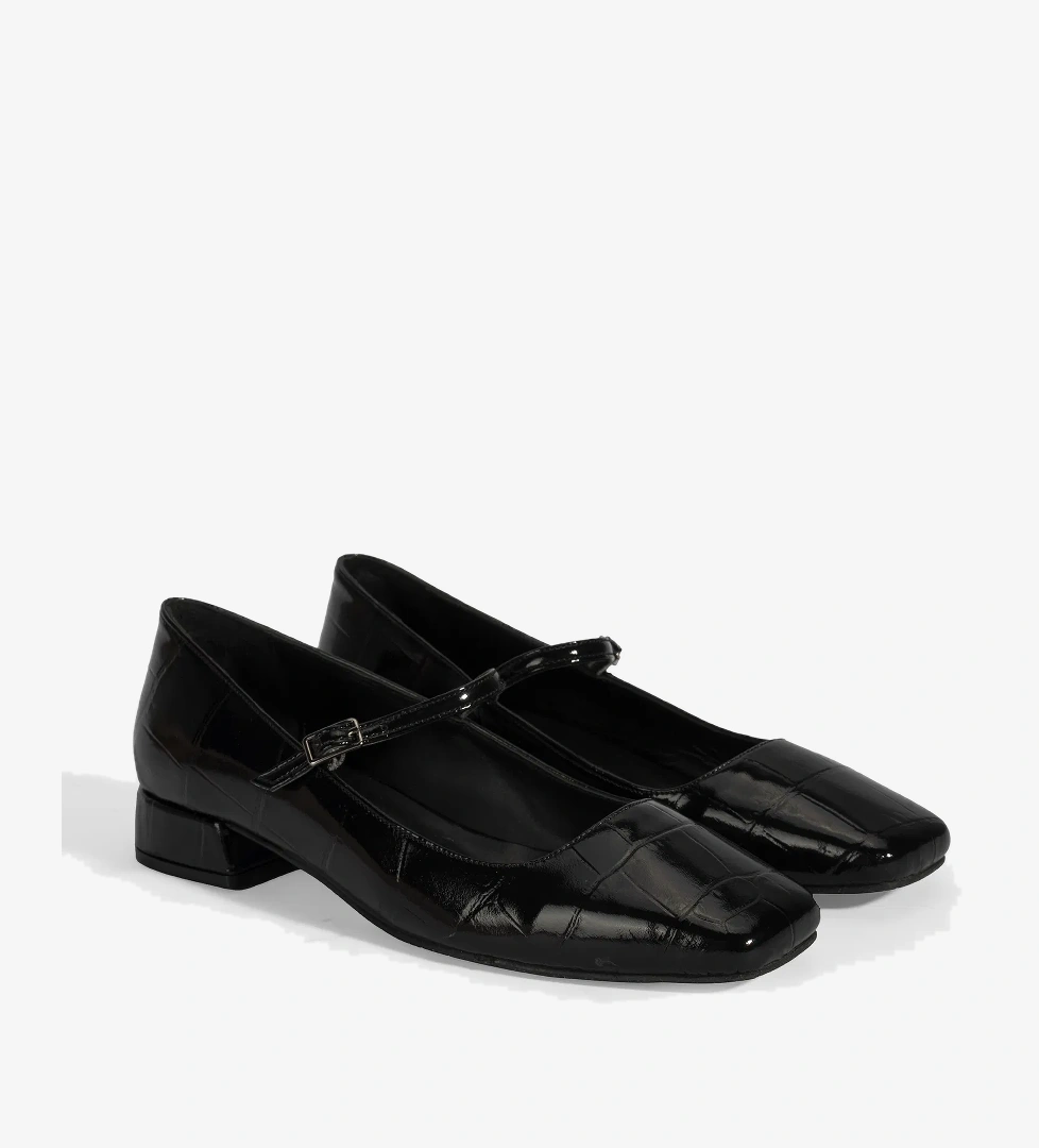 Kadın Siyah Kroko Baskılı Mary Jane Günlük Ayakkabı
