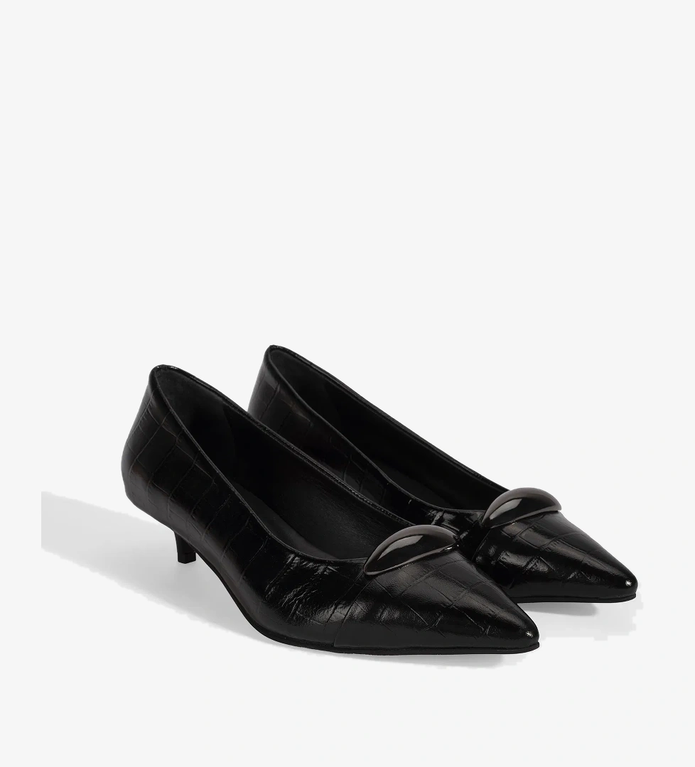 Kadın Siyah Kroko Baskılı Deri Topuklu Ayakkabı - Görsel 1