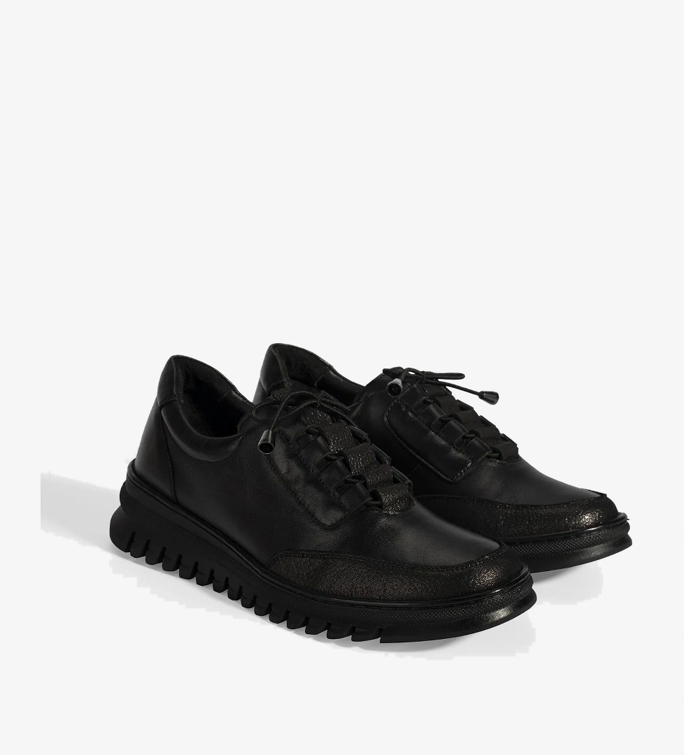 Kadın Siyah Bağcıklı DesaComfort Deri Ayakkabı - Görsel 1