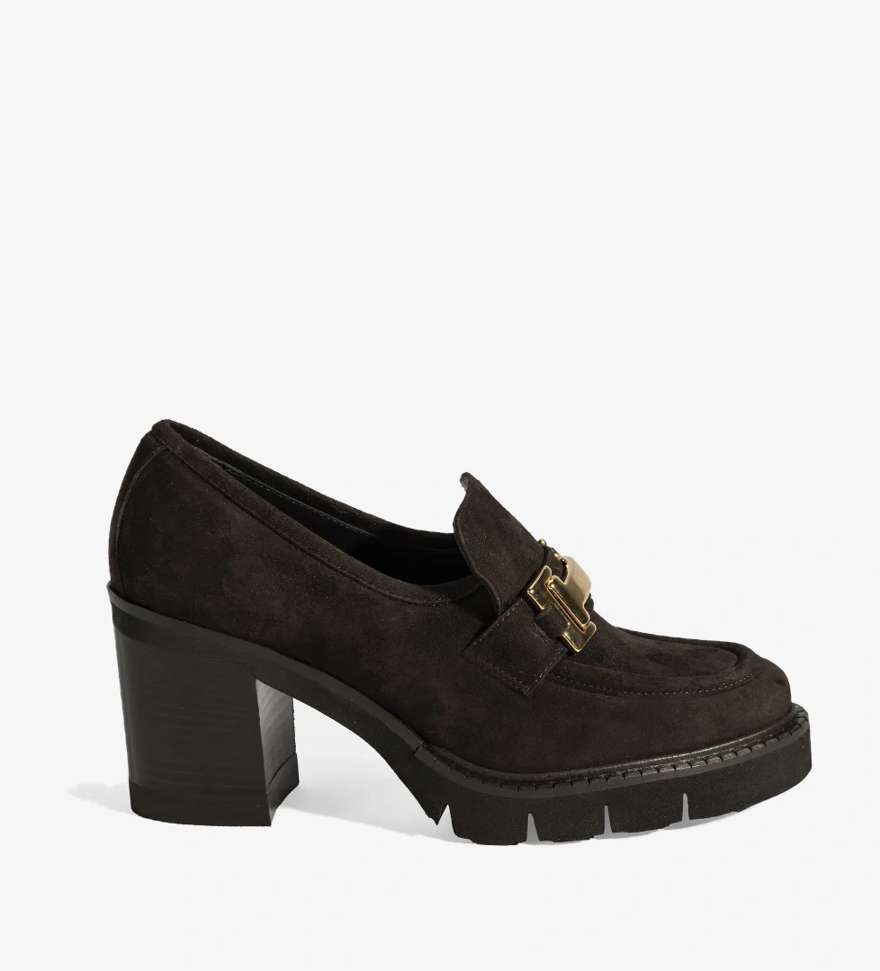 Luca Grossi Kadın Kahve Toka Aksesuarlı Topuklu Süet Loafer - Görsel 1