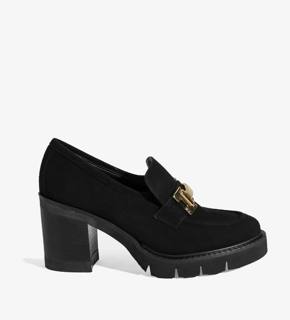 Luca Grossi Kadın Siyah Toka Aksesuarlı Topuklu Süet Loafer
