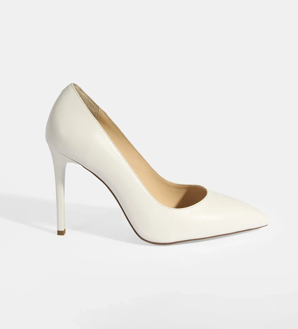 Kadın Beyaz Deri Topuklu Klasik Ayakkabı - Görsel 1