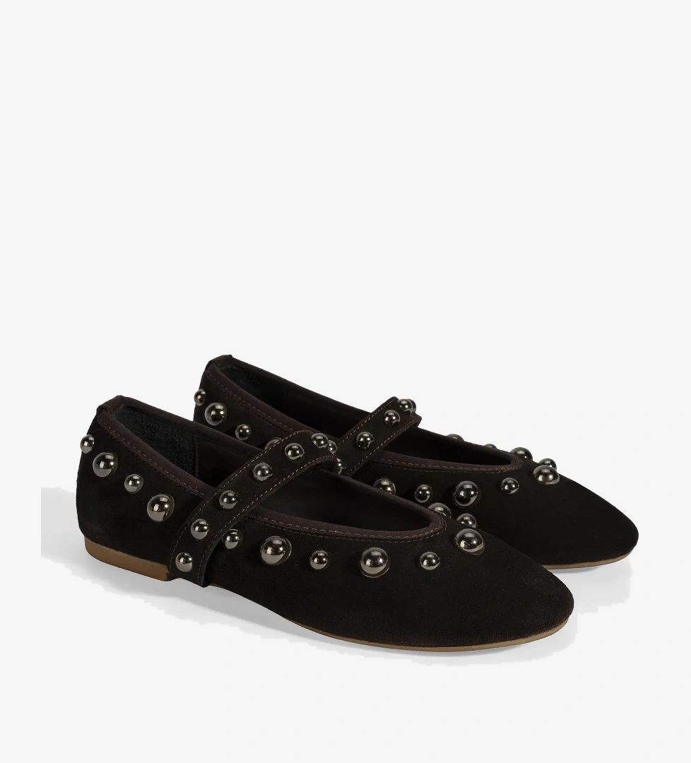 Kadın Kahve Metal Zımba Detaylı Mary Jane Babet - Görsel 1