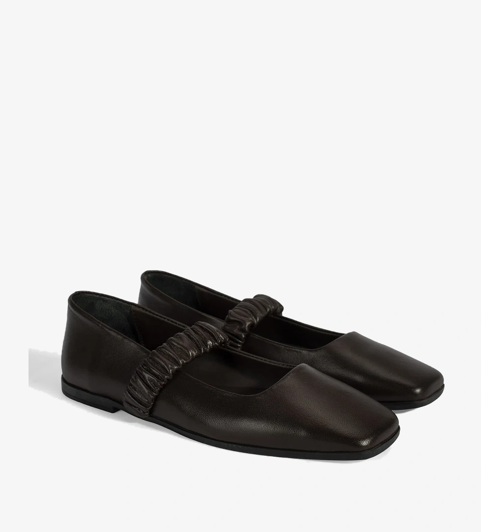 Kadın Kahve Mary Jane Deri Babet