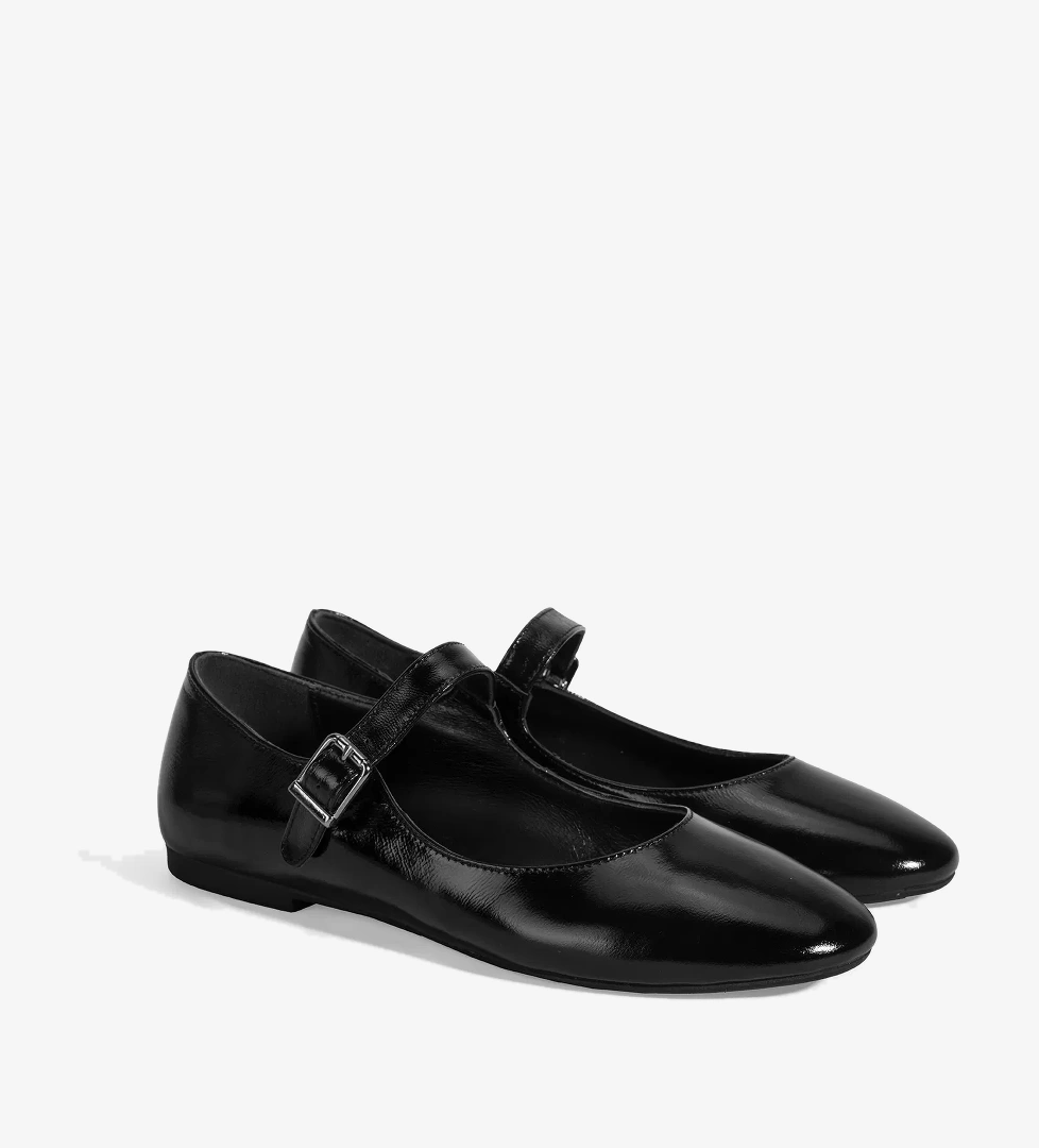 Kadın Siyah Ayarlanabilir Tokalı Deri Babet