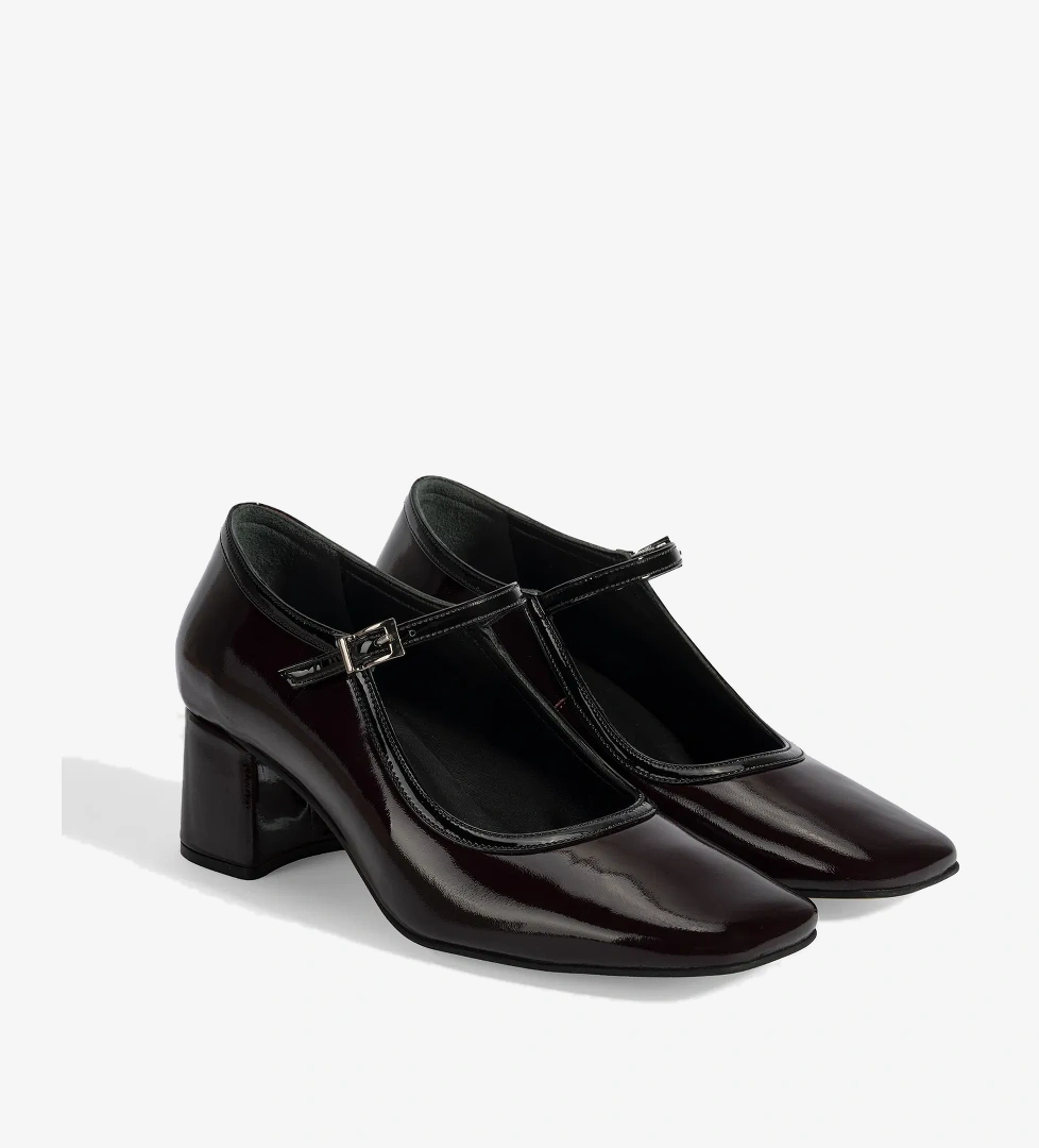 Kadın Bordo Ayarlanabilir Tokalı Kalın Topuklu Klasik Ayakkabı - Görsel 1