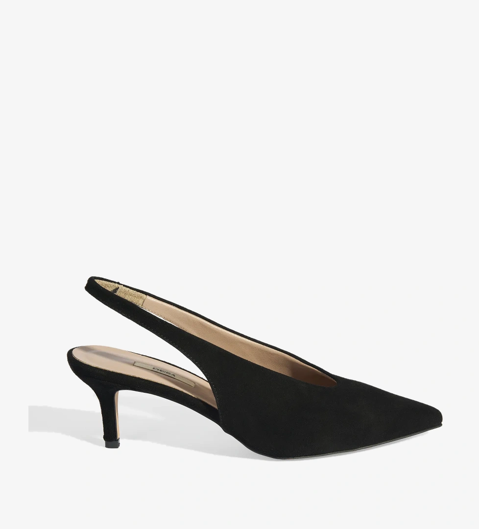 Siyah Kadın Süet Slingback Topuklu Ayakkabı - Görsel 1