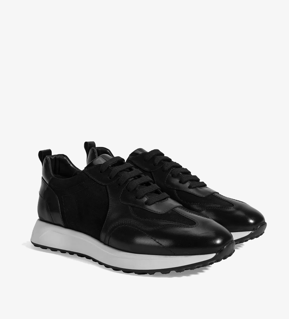 Erkek Siyah Bağcıklı Deri Spor Ayakkabı - Görsel 1