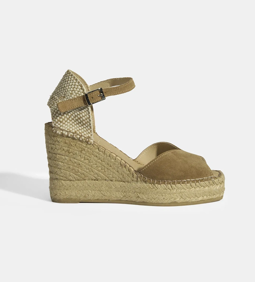 Bej Kadın Toka Detaylı Dolgu Topuklu Süet Espadril