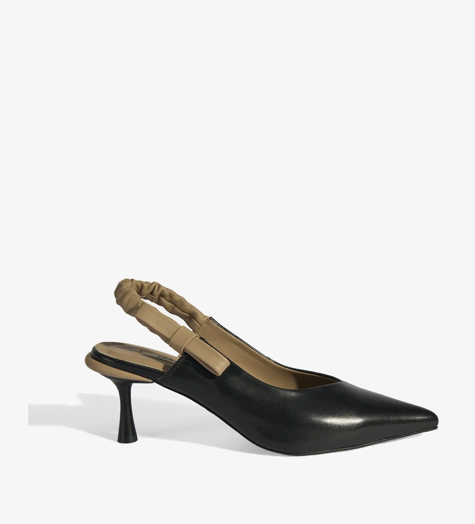 Kadın Siyah Fiyonk Detaylı Lastik Bantlı Deri Topuklu Ayakkabı - Görsel 1