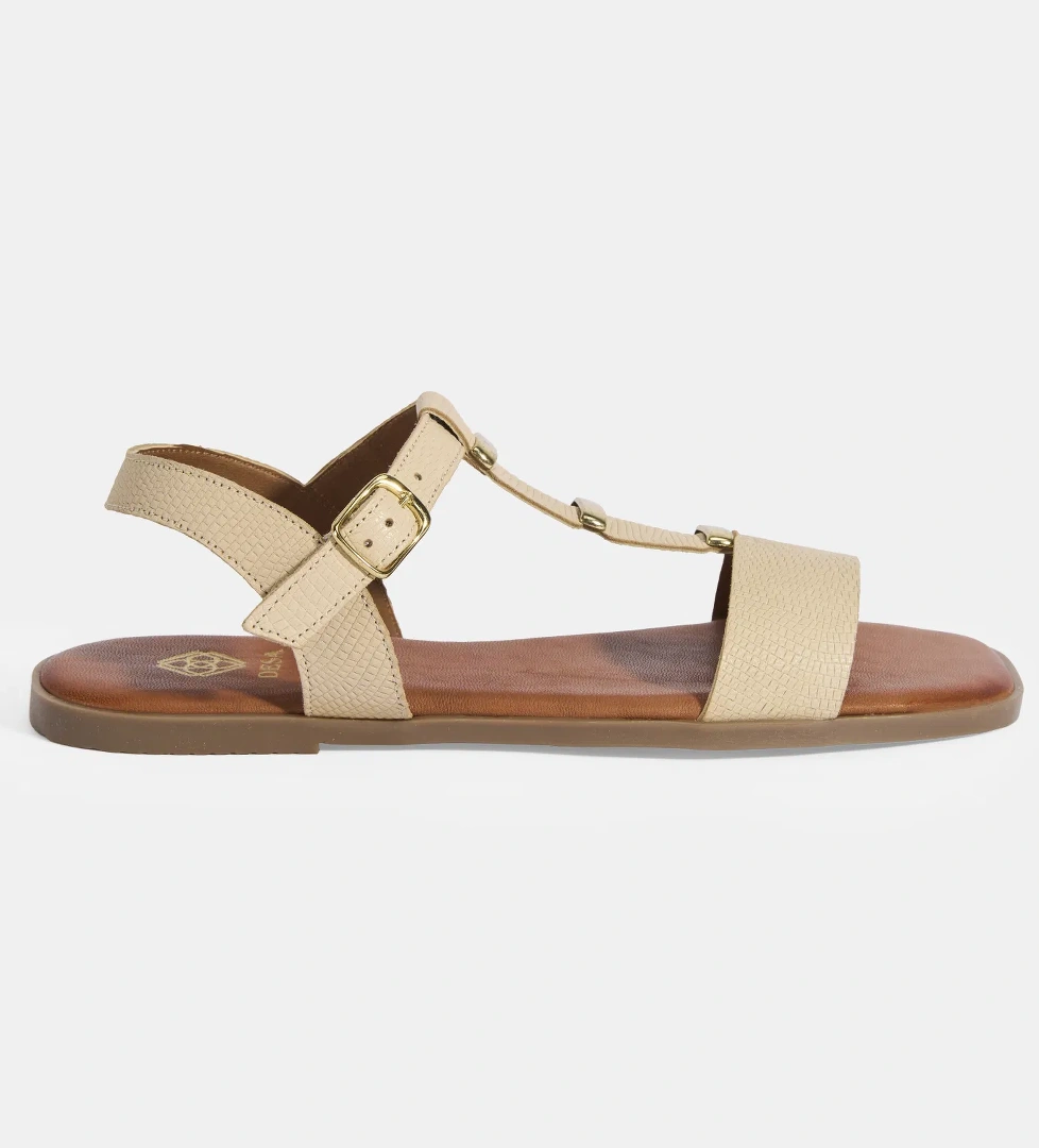 Kadın Bej Ayarlanabilir Tokalı Deri Sandalet - Görsel 1