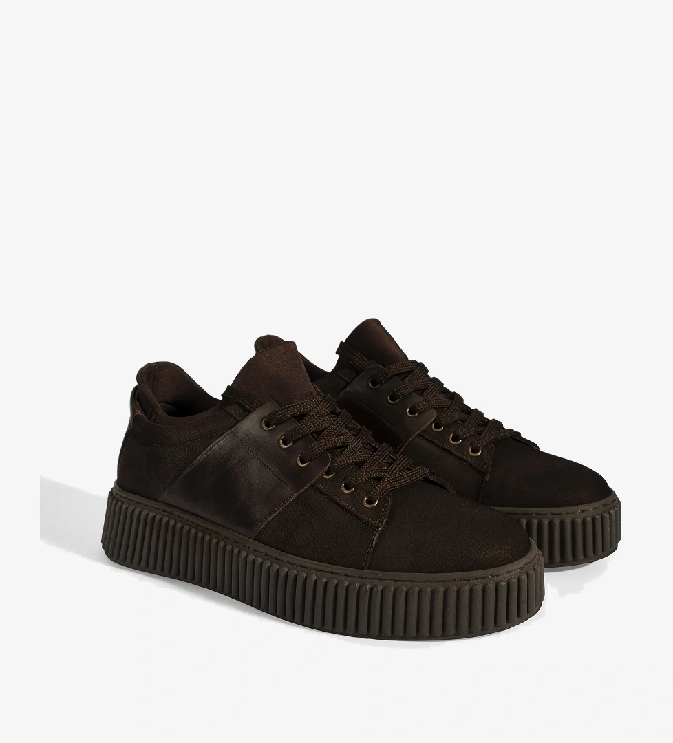 Erkek Kahve Bağcıklı Deri Spor Ayakkabı - Görsel 1