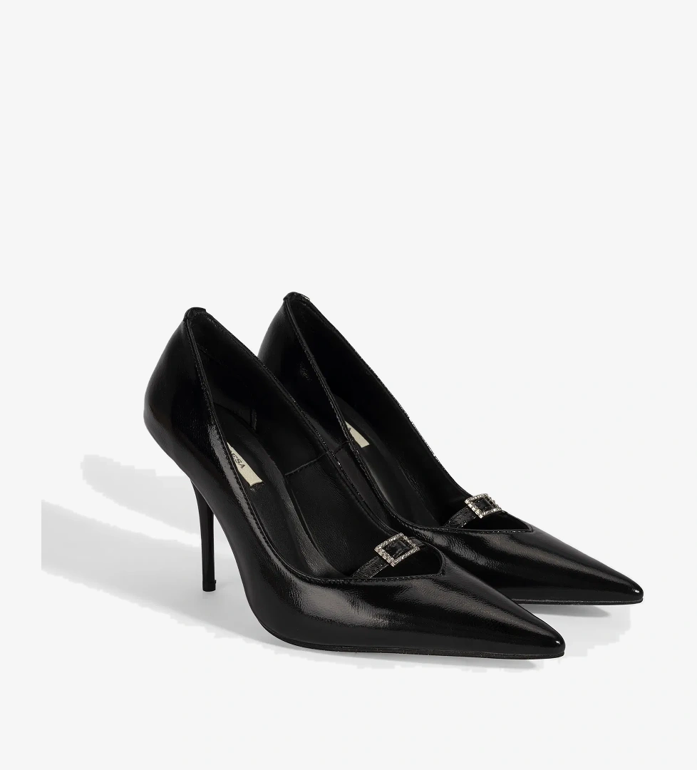 Desa Kadın Siyah Taşlı Toka Detaylı Rugan Topuklu Abiye Ayakkabı model görseli