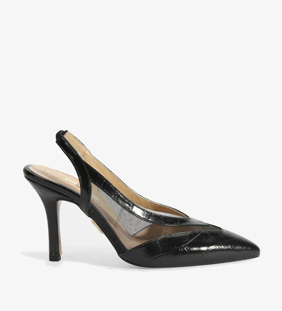 Desa Kadın Siyah Kroko Desenli Fileli Abiye Topuklu Ayakkabı model görseli
