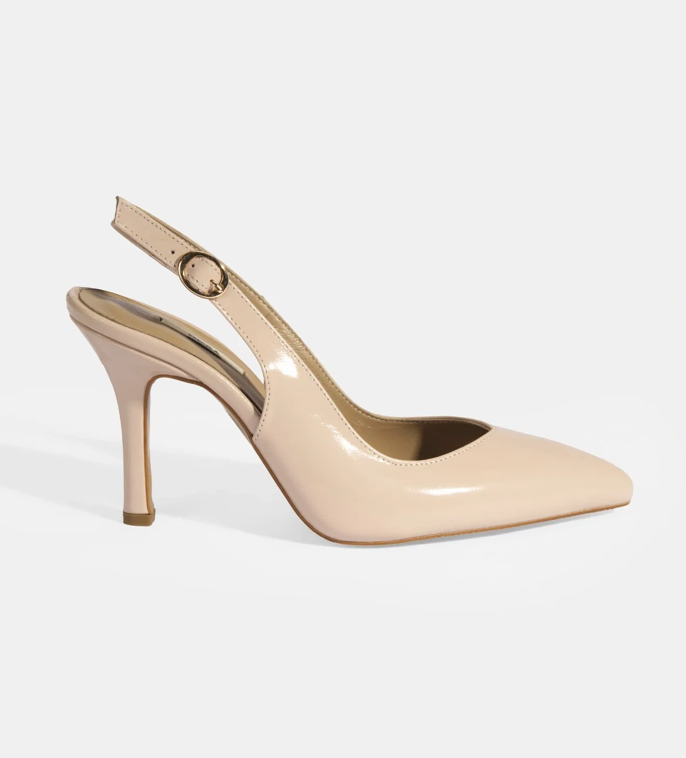 Kadın Pudra Rugan Topuklu Ayakkabı