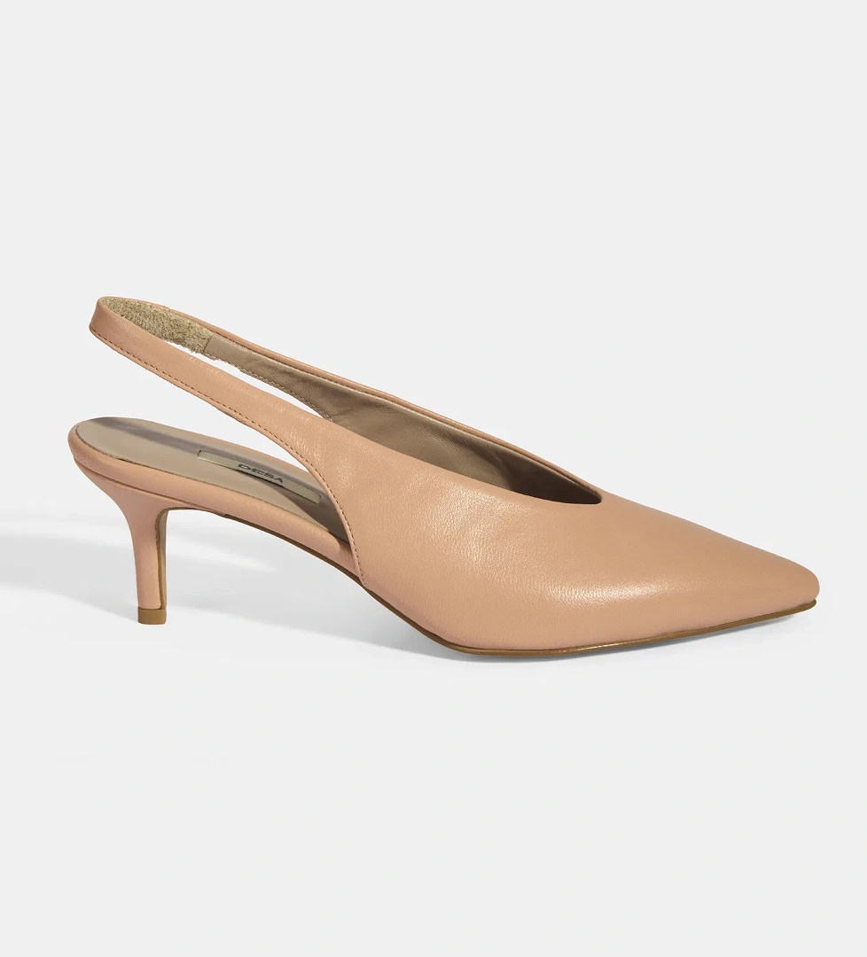 Kadın Pudra Slingback Deri Topuklu Ayakkabı - Görsel 1