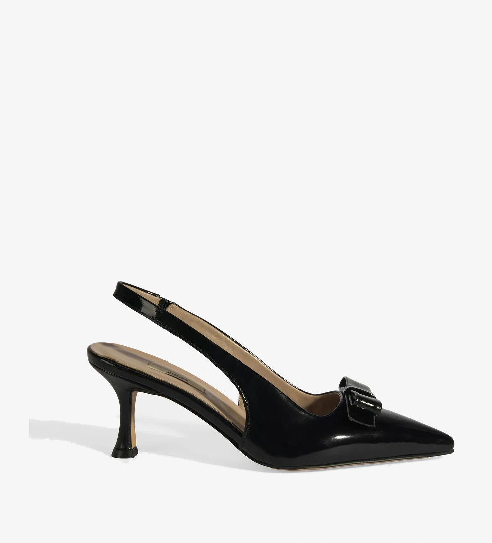 Desa Kadın Siyah Krem Fiyonk Detaylı Rugan Topuklu Klasik Ayakkabı model görseli