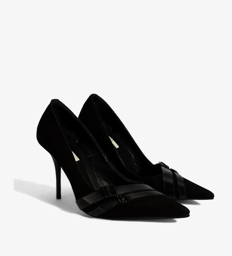 Kadın Siyah Metal Toka Detaylı Süet Stiletto - Görsel 1