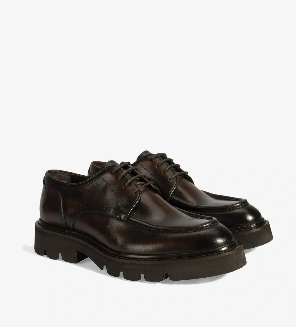 Erkek Kahve Bağcıklı Deri Günlük Ayakkabı - Görsel 1