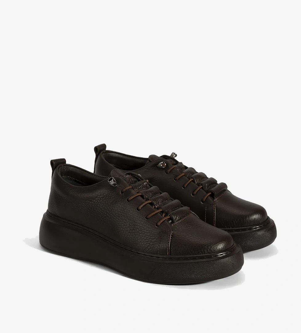 Kadın Kahve Bağcıklı Deri Spor Ayakkabı