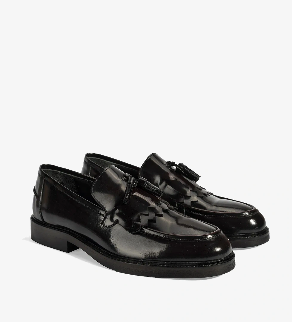 Erkek Bordo Püskül Detaylı Deri Loafer